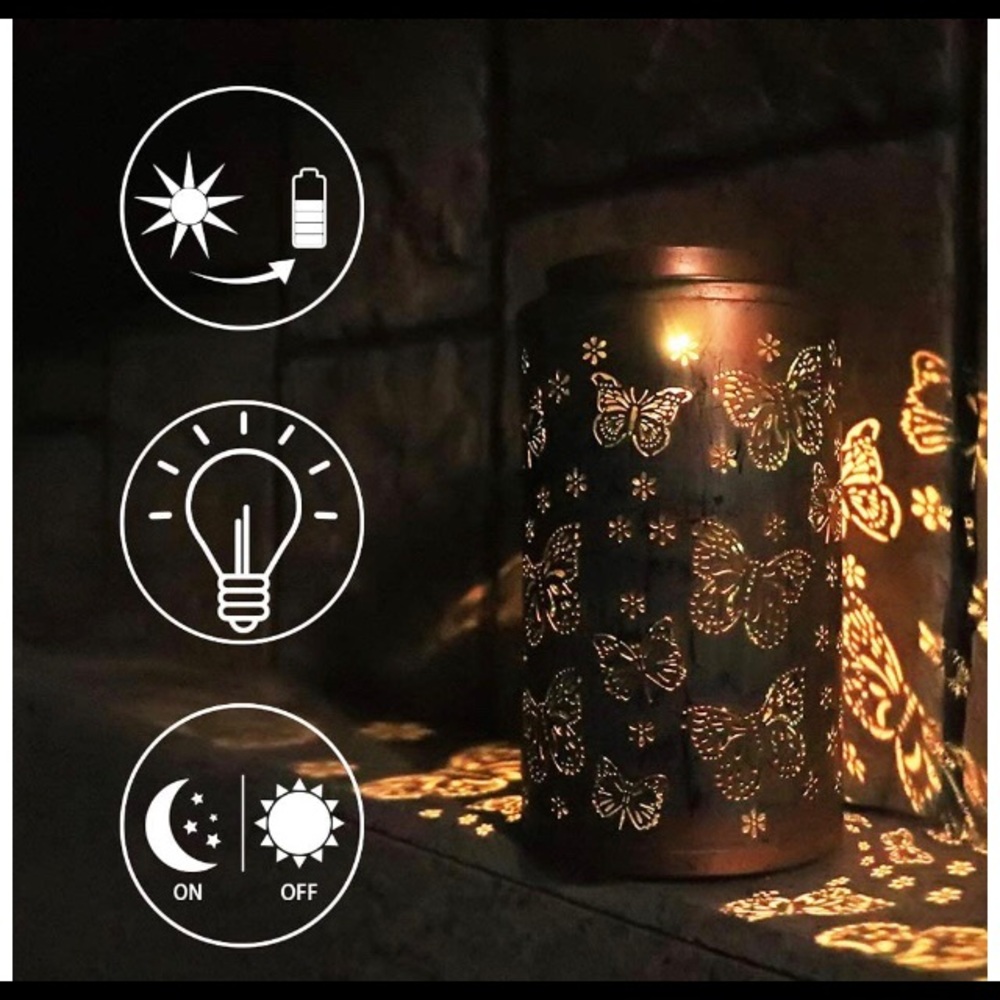 Solar Hanging Lantern Butterfly Cutout Design